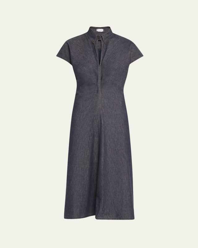 Monili Collar No Fade Midi Denim Dress